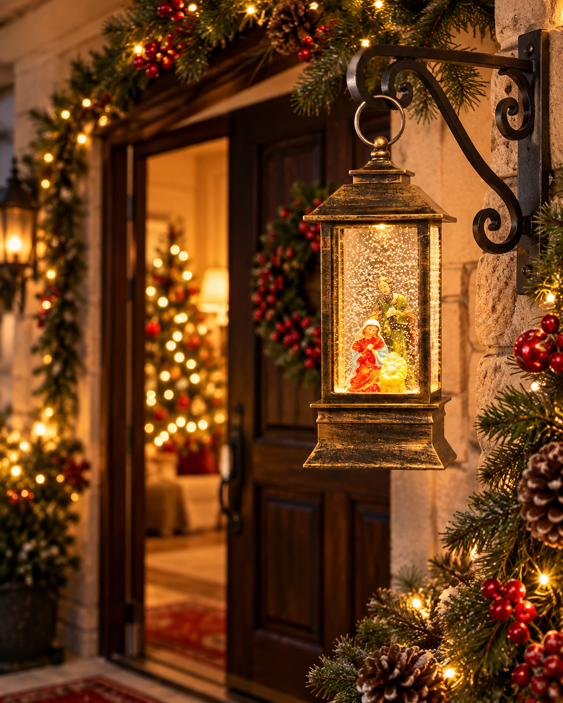 Farol del Pesebre con luz brillante encendida