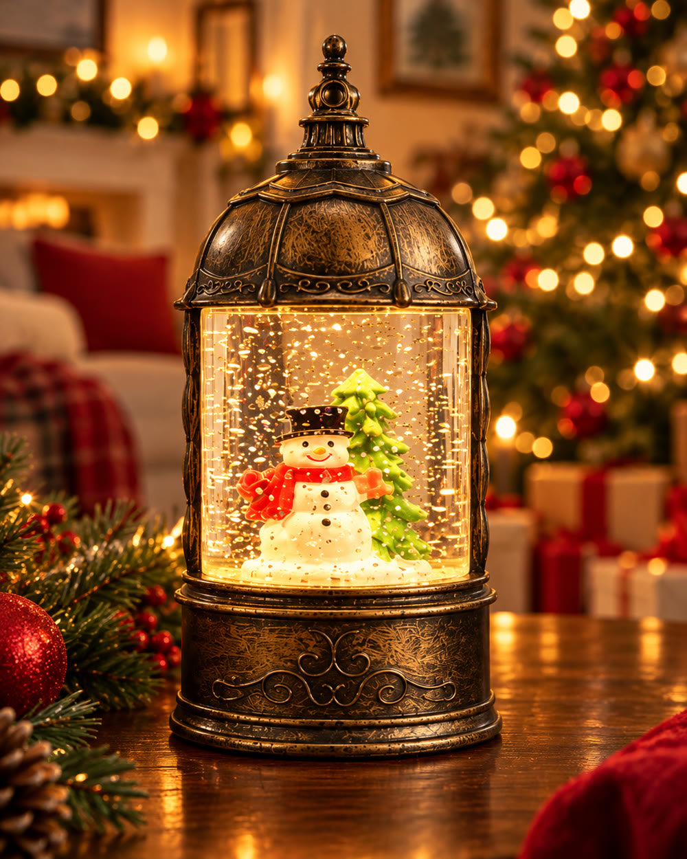 Farolito de Navidad en una sala navideña
